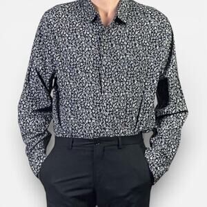 Abercrombie New York Smiley Face Peace Sign Doodle Print Button Shirt Sz XL